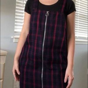 Like new plaid zip up overall dress
